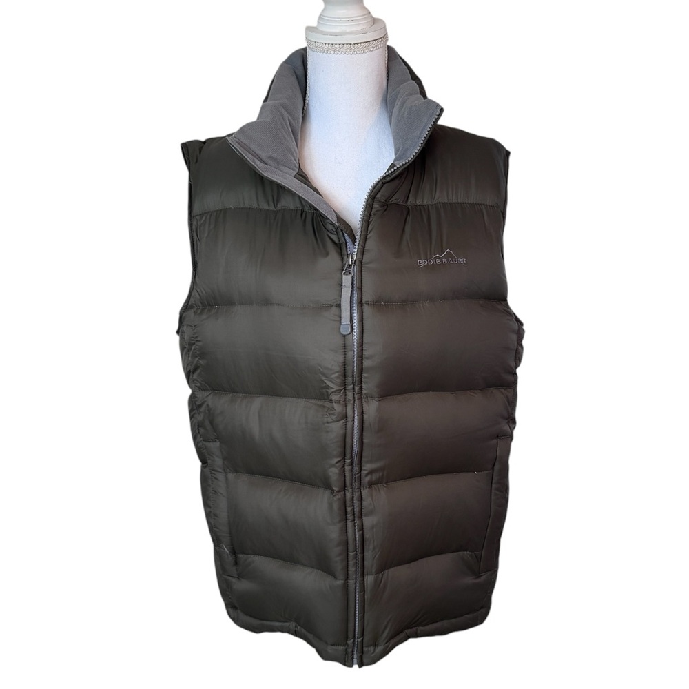 Eddie Bauer Mens Premium Puffer Full Zip Goose Down Quilted Vest Olive Green